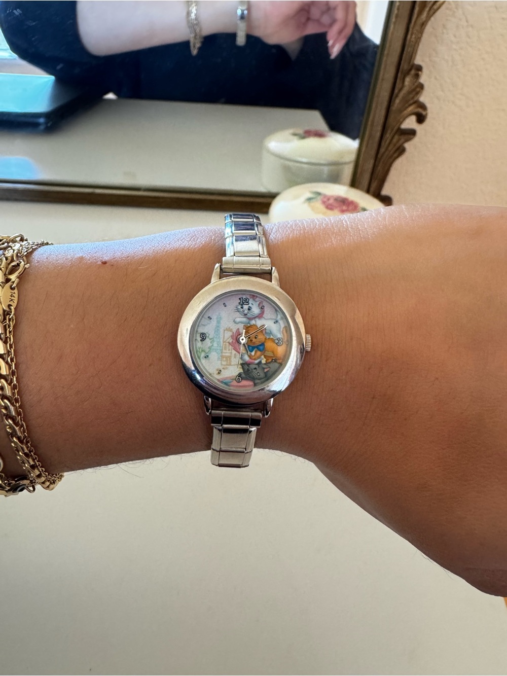 Women's Silver Cartoon Dial Stainless Steel Watch